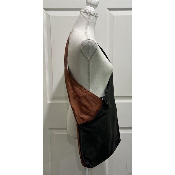 Black Brown Soft Textured Pebbled Leather Boho Bag Large Hobo Handbag Satchel - Picture 1 of 10